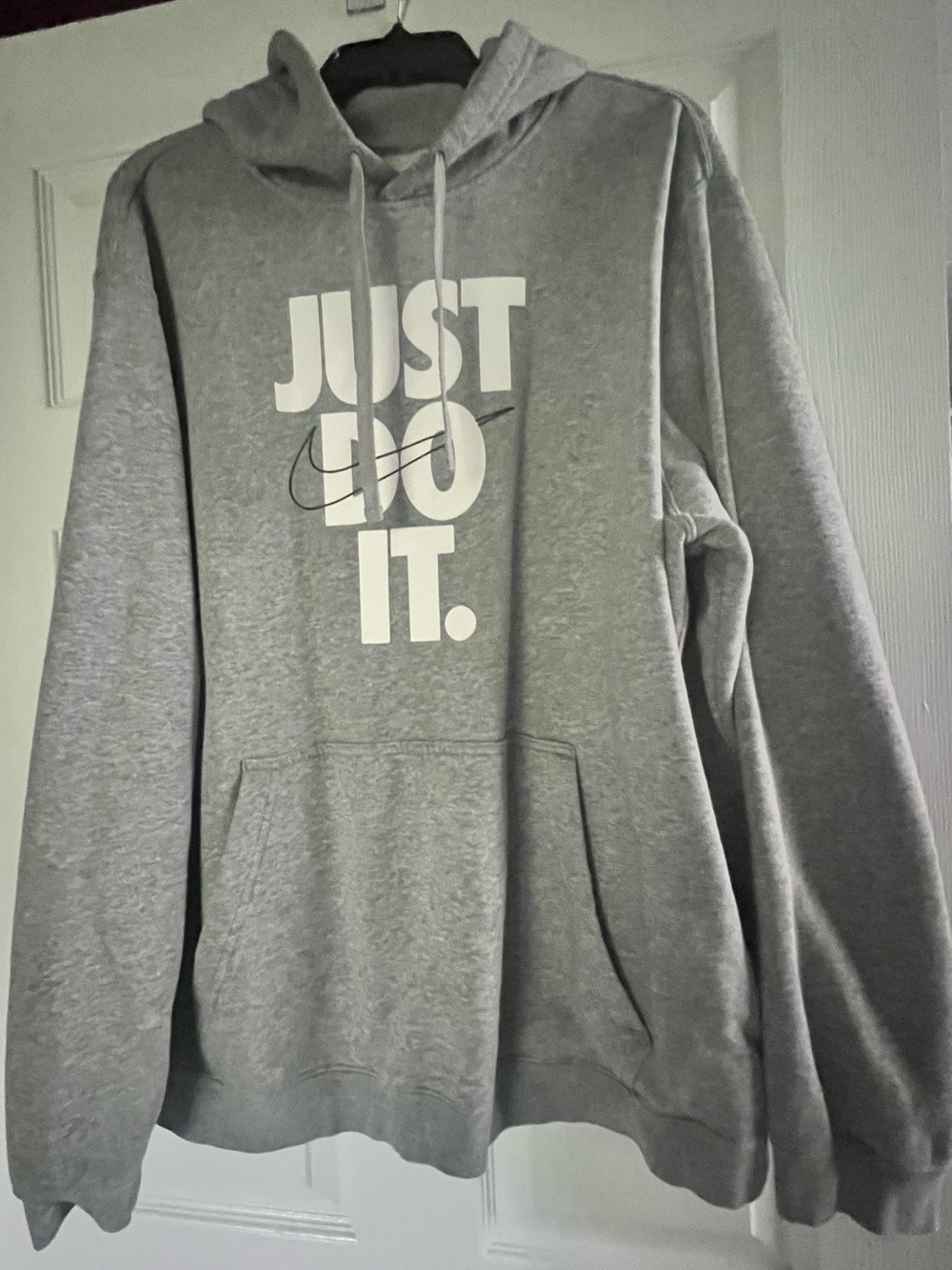 Nike Men’s Gray Hoodie with White JUST DO IT Graphic